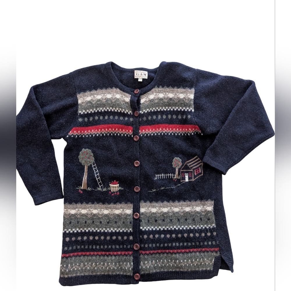 Novelty Vintage GAM Pure Wool Grandma Cardigan Knit Sweater